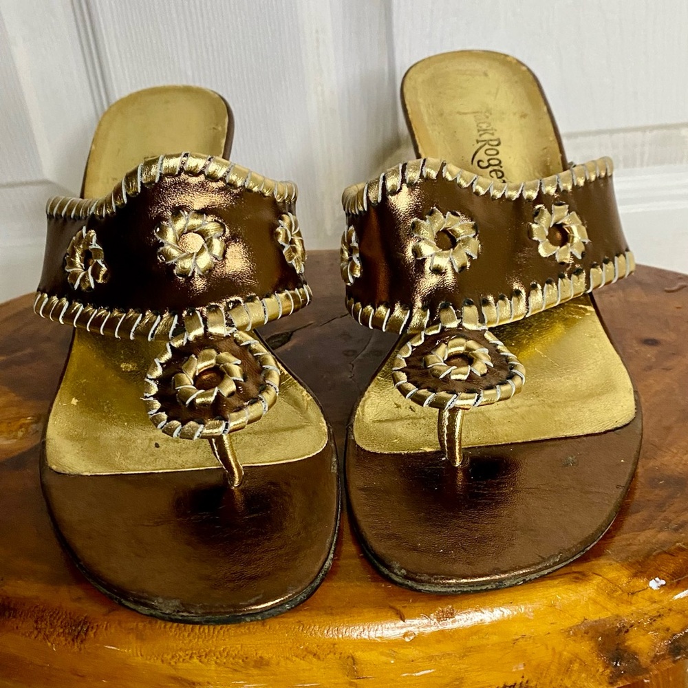 Women's Bronze Metallic Brown & Gold  Kitten Heeled Sandals